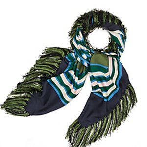 Tory Burch Diamond Plaid Fringe Square Scarf NWT